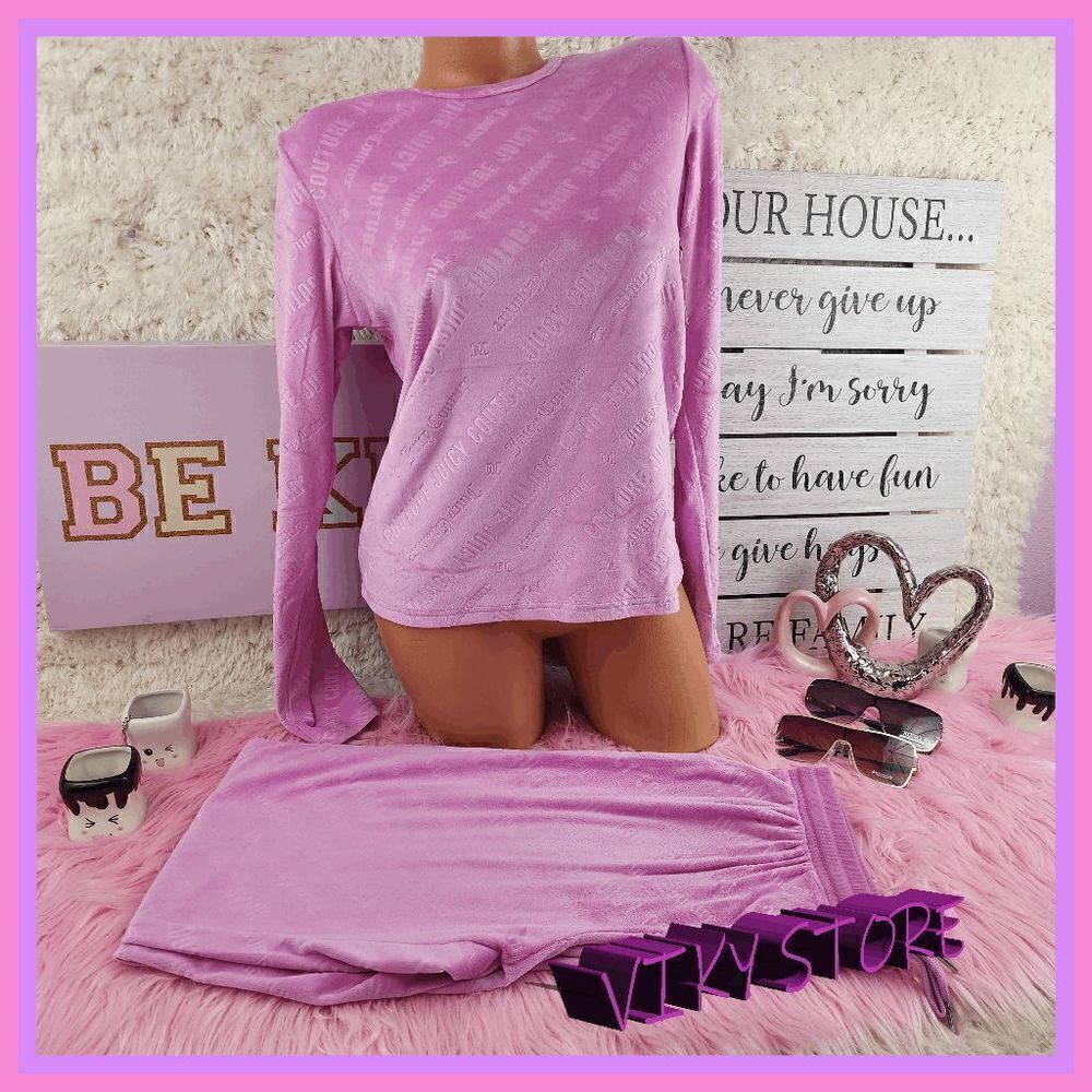 NWT {Juicy Couture} 2 Pieces Lavender Velour Pajama Pants & Pullover Large NWT